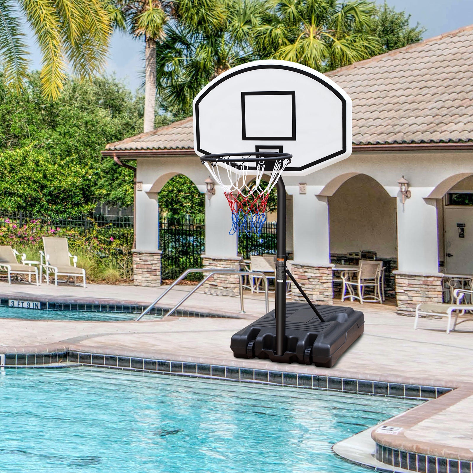 Portable Poolside Basketball Hoop Swimming Pool 3.1ft to 4.7ft Height-Adjustable Basketball System Goal Stand for Kids Doba